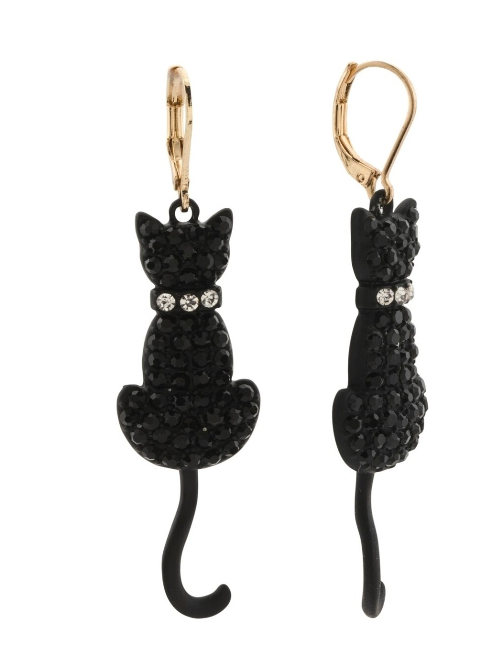 🖤▪️True To Form ▪️Black Cat Drop Earrings with Crystal Collar